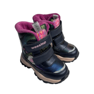 Зимові термо черевики Weestep для дівчинки сині з рожевим 